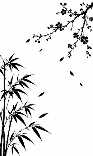Monochrome Blossom and Bamboo Silhouette